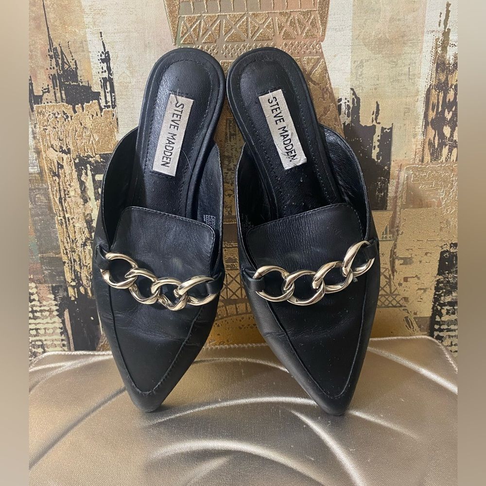 Steve Madden Black Chain Detail Women's Mules